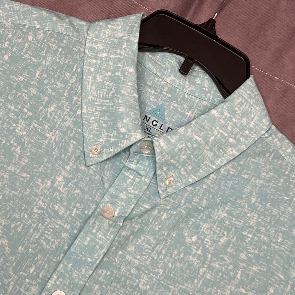 ANGLR Button Down Shirt Mens XL Light Teal Excellent Short Sleeve Crosshatch